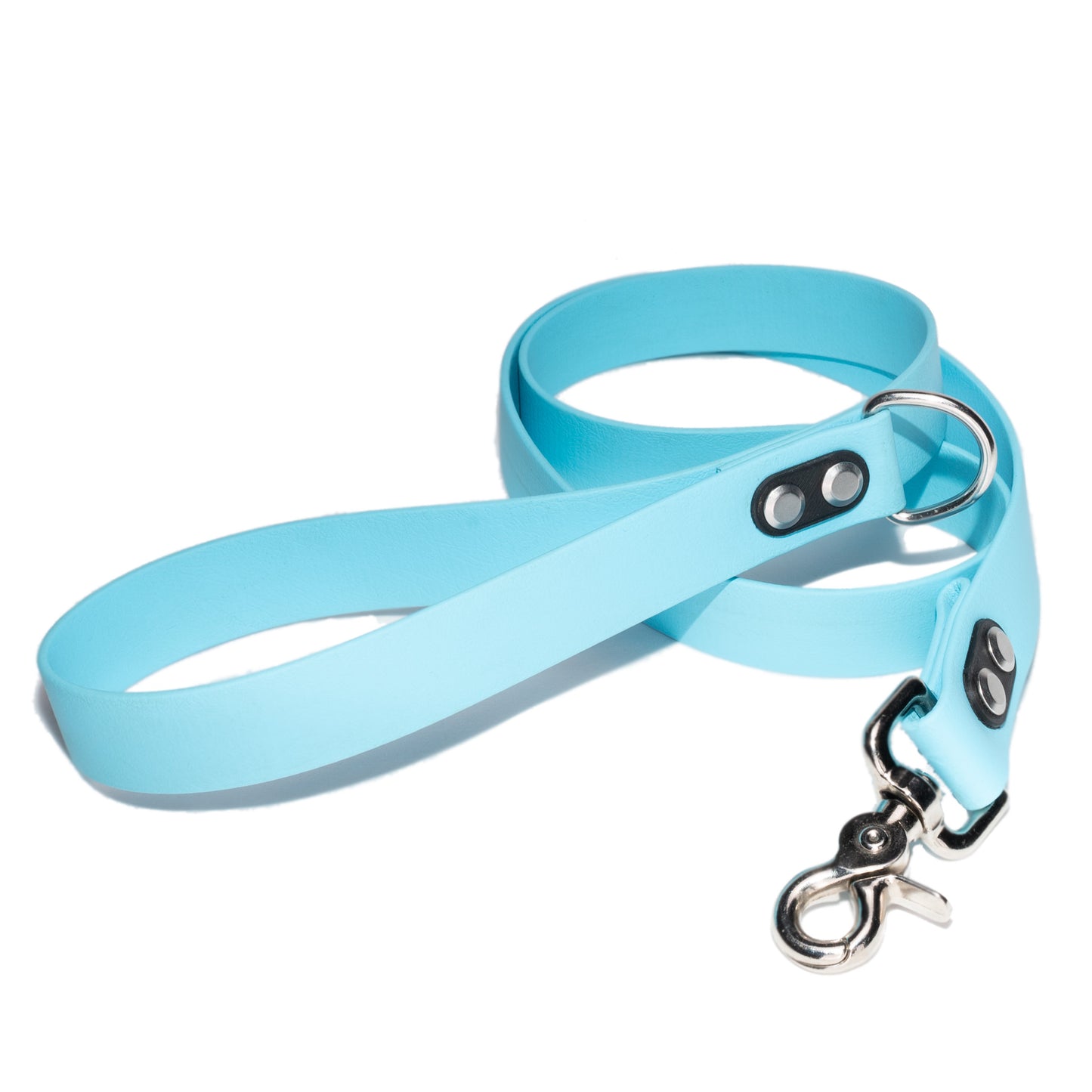 sky blue dog leash made with a trigger swivel snap and black hardware created by darn.dog