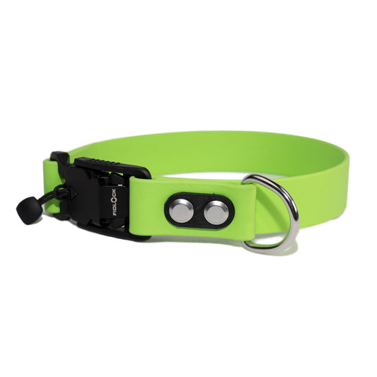 lime collar with quick release buckle and silver hardware made by darn.dog