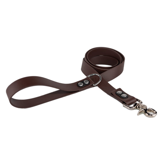 brown dog leash made with a trigger swivel snap and silver hardware created by darn.dog