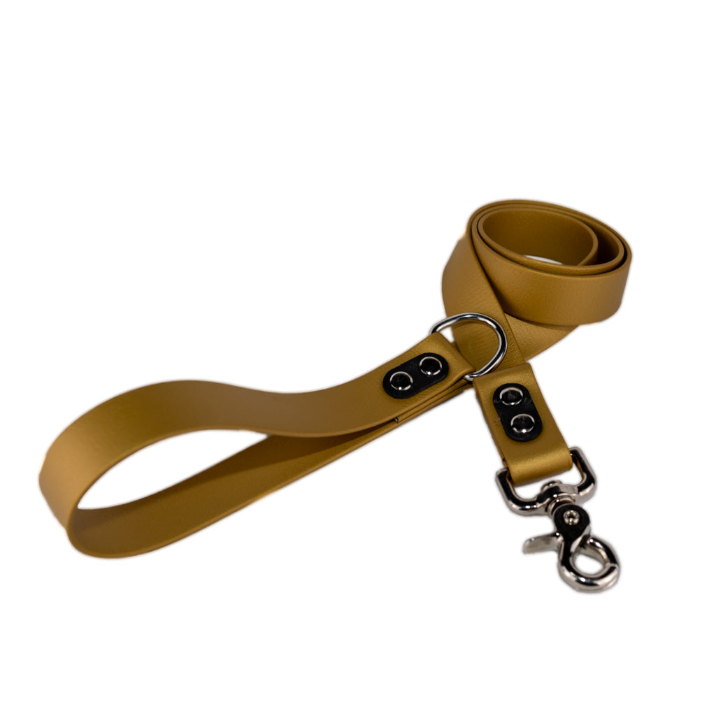 gold dog leash made with a trigger swivel snap and silver hardware created by darn.dog
