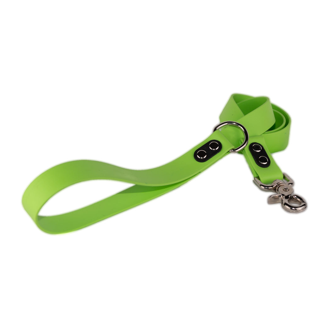 lime dog leash made with a trigger swivel snap and silver hardware created by darn.dog